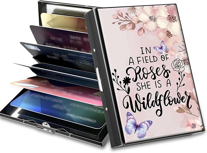 BWEGRHE Slim Credit Card Holder, Sakura Butterfly RFID Blocking Metal Wallet by BWEGRHE