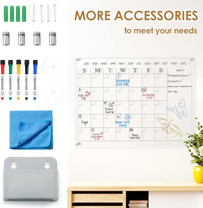 MAKELLO Acrylic Calendar for Wall 24" x 18", 4 Pens, Pen Holder, Wall-Mount - Image 6