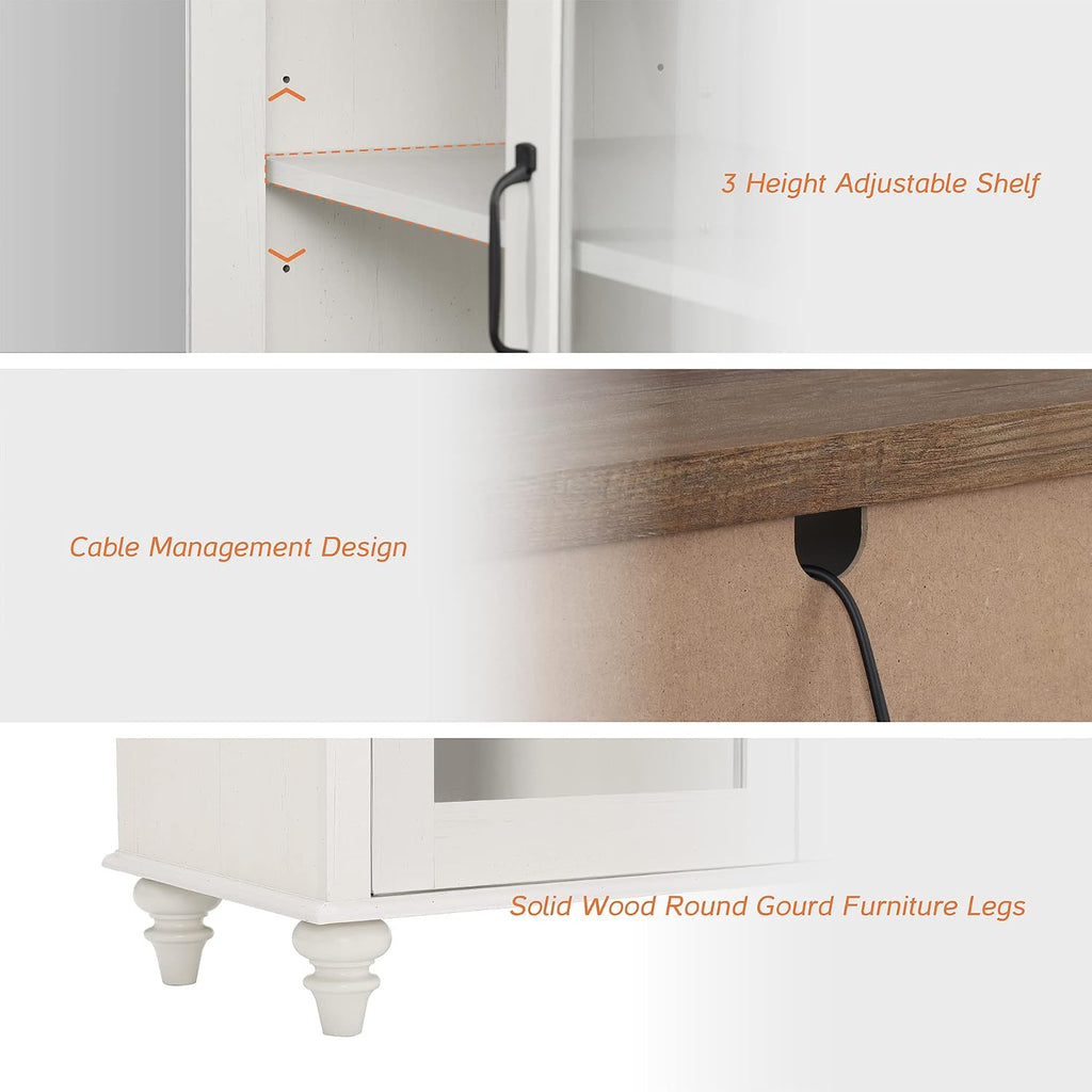 WAMPAT Home Office Furniture Set, 56" Executive Desk with Charging Station, 2-in-1 Cabinet with Glass Doors, Wood Computer Desk with File Cabinet Storage, Open Shelf, White