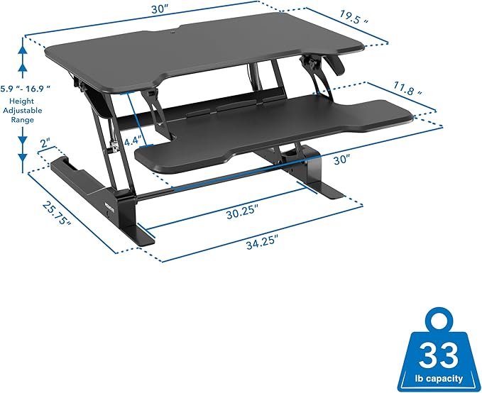 Mount-It! Height Adjustable Standing Desk Converter, Compact 30” Wide Tabletop - Image 3