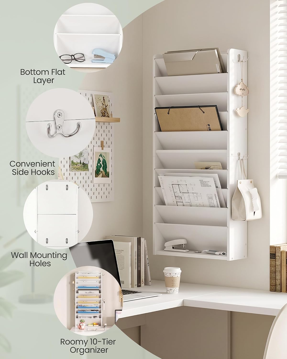 CHOEZON Wall File Organizer, 10-Tier Hanging Mail Organizer