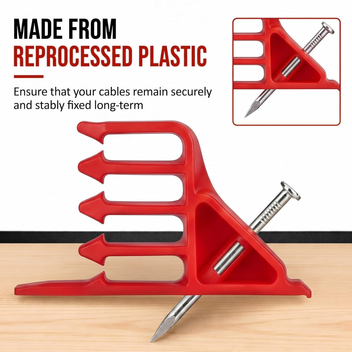 100 Pcs Cable Stacker Wire Staples, Plastic Clips with Nail, Red