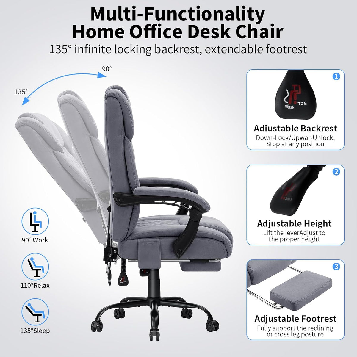HOFFREE Massage Office Chair with Heat 7 Points Vibration(Grey Fabric)