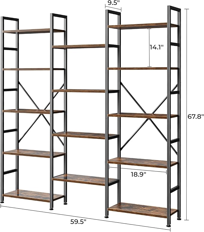 SUPERJARE Triple 5 Tier Bookshelf, Bookcase - Image 3
