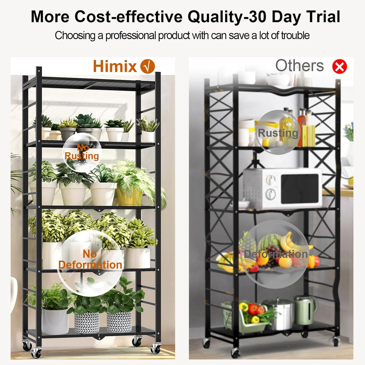 himix 5-tier foldable storage shelves with 20 hooks on a desk or shelf