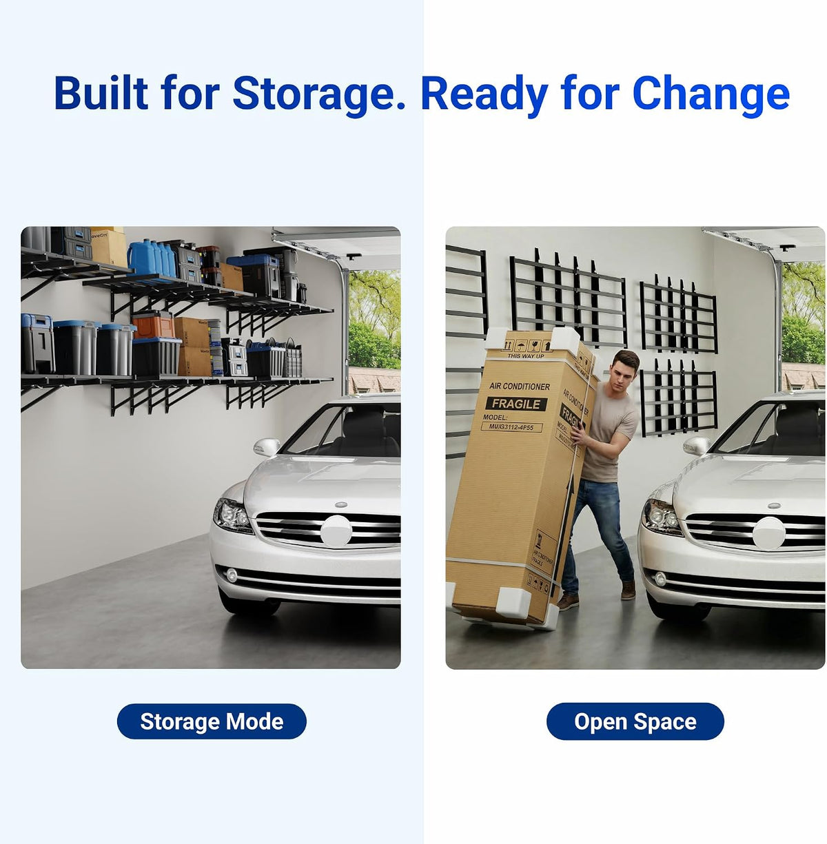fleximounts fold-down 2-pack 2x6ft garage wall shelving, 1800lbs, side view