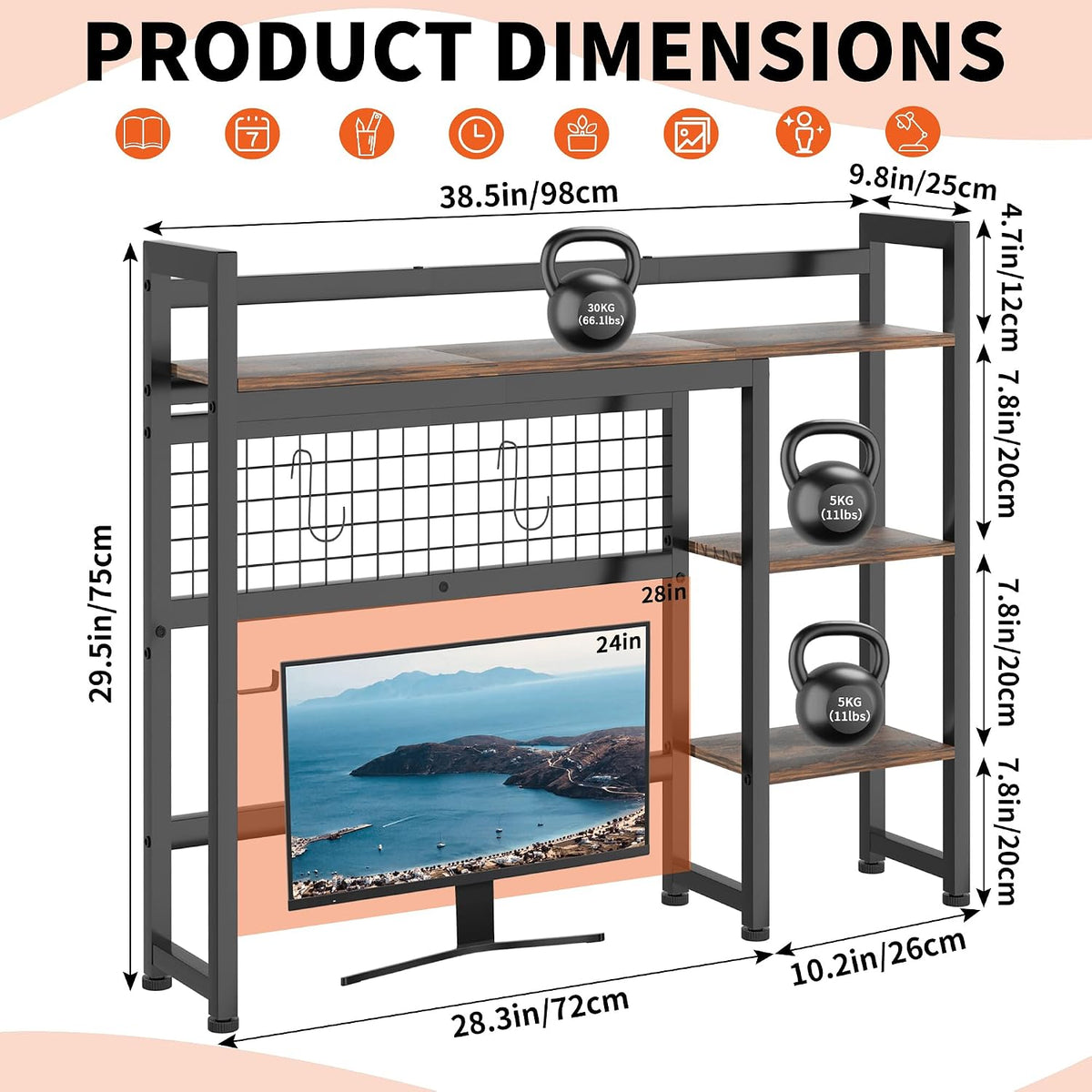 Desktop Shelf, 38.5'' Desktop Organizer Shelf for Computer Monitor, 4...