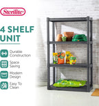 sterilite 4 shelf unit, heavy-duty plastic storage &, side view