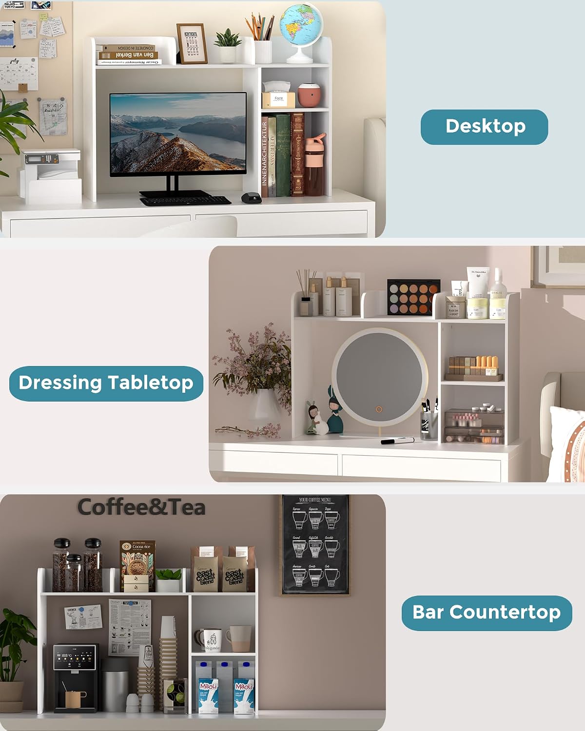 LAND·VOI Desktop Bookshelf, Countertop Storage Hutch with 5 Shelves for Compu...