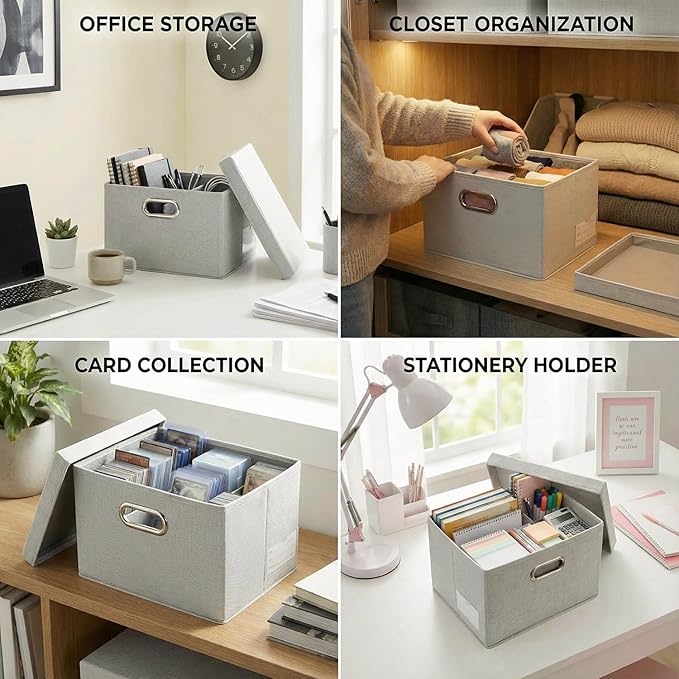 PRANDOM Storage Bins with Lids Linen Fabric Foldable Storage Boxes Organizer - Image 7