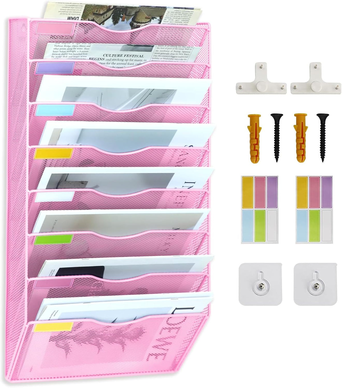 8 Pockets Mesh Wall File Holder Organizer Office Hanging File Folder Magazine...