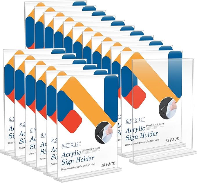 Relx 18 Pack Acrylic Sign Holder 8.5 x 11, Vertical T Shape Plastic Sign Holder by Relx