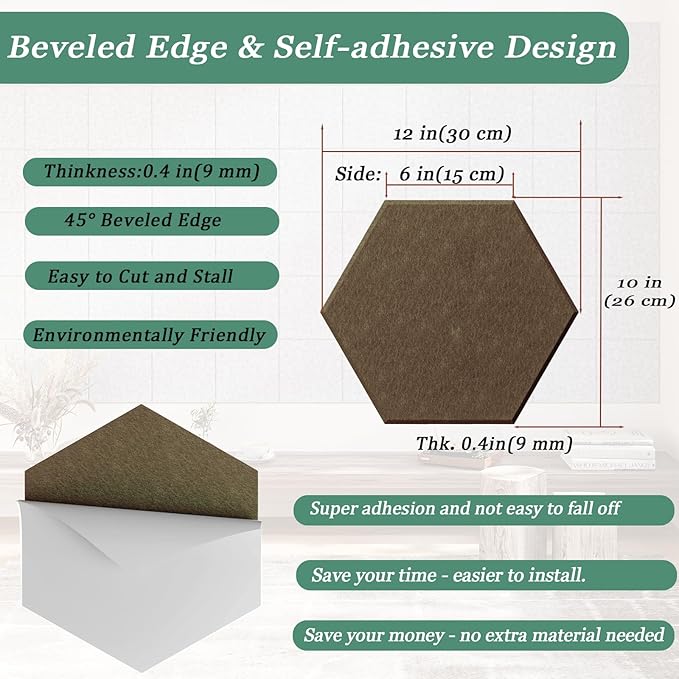 Hexagonal Acoustic Panels-12 Pack High-Density Sound Absorbing Panels - Image 4