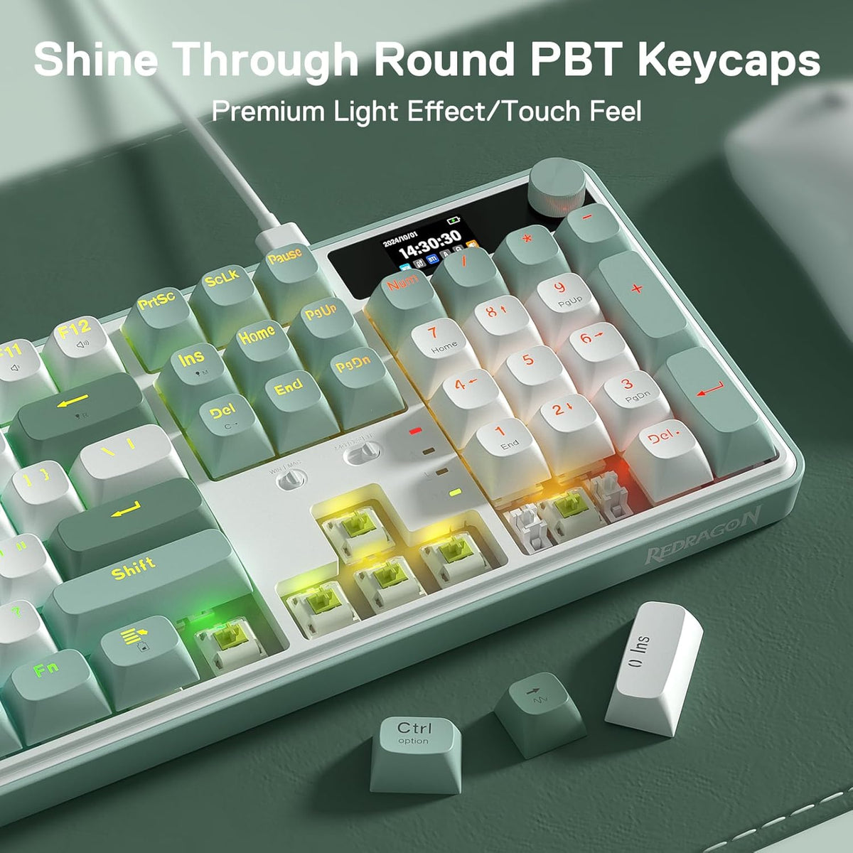 Redragon K761 PRO Wireless 104-Key Gasket Gaming Keyboard, Screen & Knob