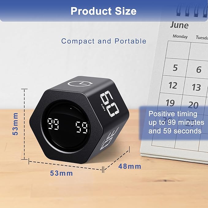 GuDoQi Rotating Pomodoro Timer 1 5 10 30 60 Min Preset, Hexagon ADHD Flip - Image 2