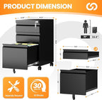 AFAIF 3 Drawer Mobile File Cabinet - Image 3