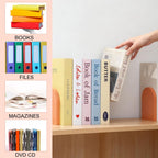 Honoson 4 Pcs Boho Wood Bookends Back to School Sage Green Wooden Book Stands Decorative Non Skid Book Stoppers for Books Cds Videos Albums Office Desktop Shelves (Orange)