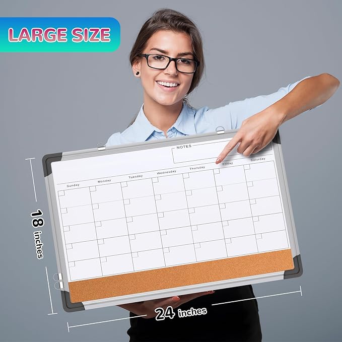 Monthly Calendar Whiteboard Dry Erase Cork Board Combination - Image 4