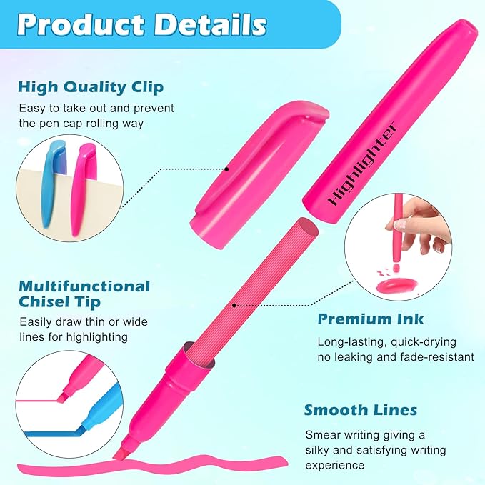 V-Opitos 30 Pack Highlighters in 6 Assorted Colors, No Bleed, Bright - Image 5
