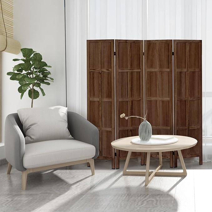 Leesinwing Wood Room Divider 4 Panel Folding Privacy Screen, Classic 5.6Ft - Image 8
