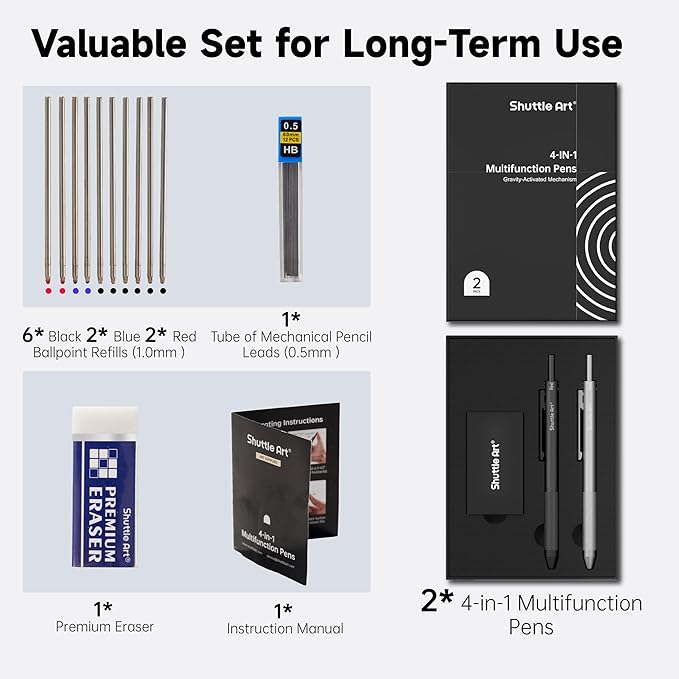 Shuttle Art 4 in 1 Multicolor Pen, 2 Pack Retractable Ballpoint Pens - Image 2