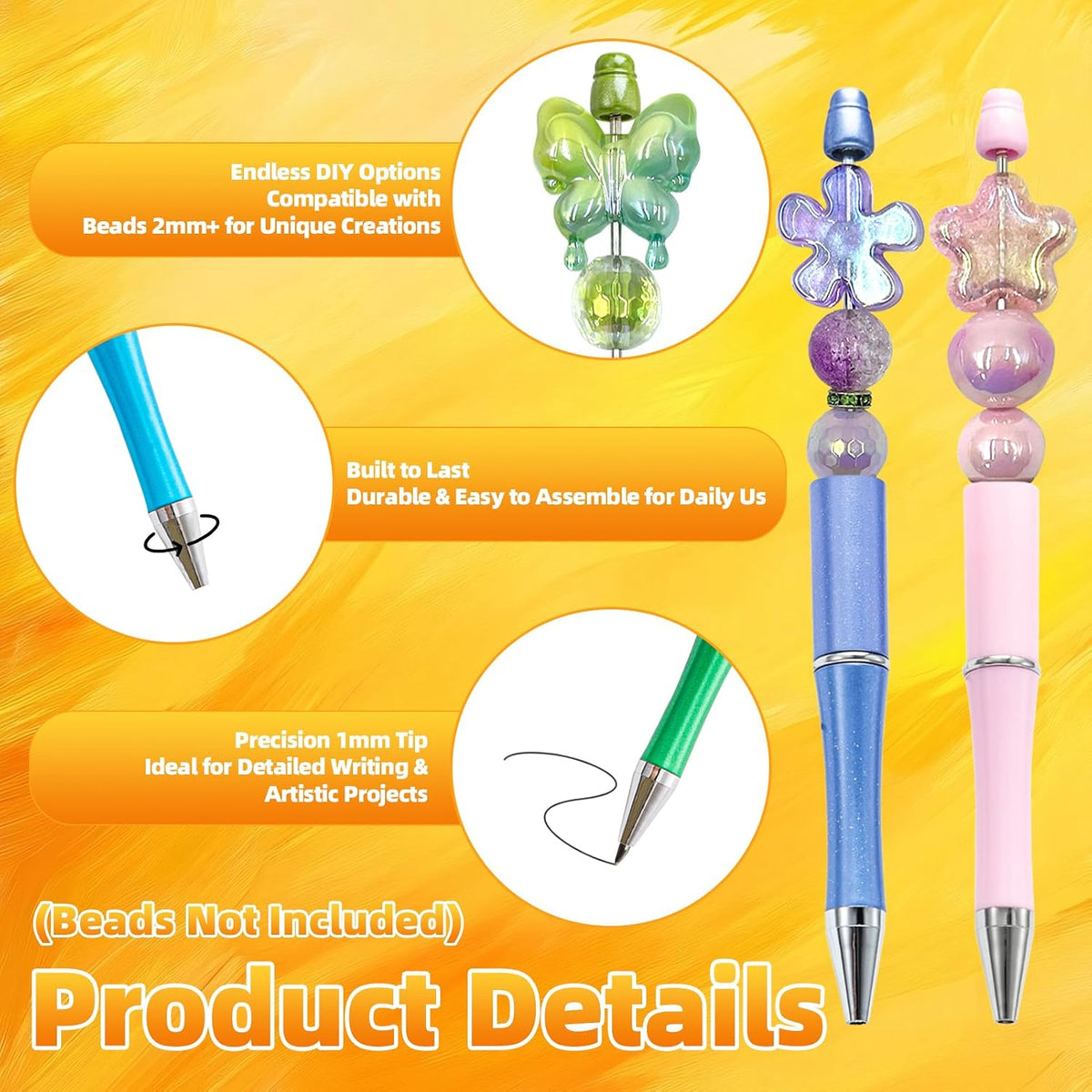 420 Pieces DIY Beadable Pen Bulk Kit – 140 PCS Ballpoint Pen with Refills &am...