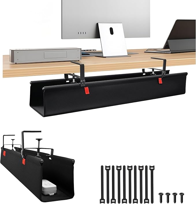 No Drill Cable Management Under Desk, Clamp/Screw Mount Cable Tray, Premium by JACEPFY