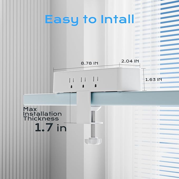 Flat Plug Desk Clamp Power Strip 10FT, 24W Total Charging Station, Desk Edge - Image 7