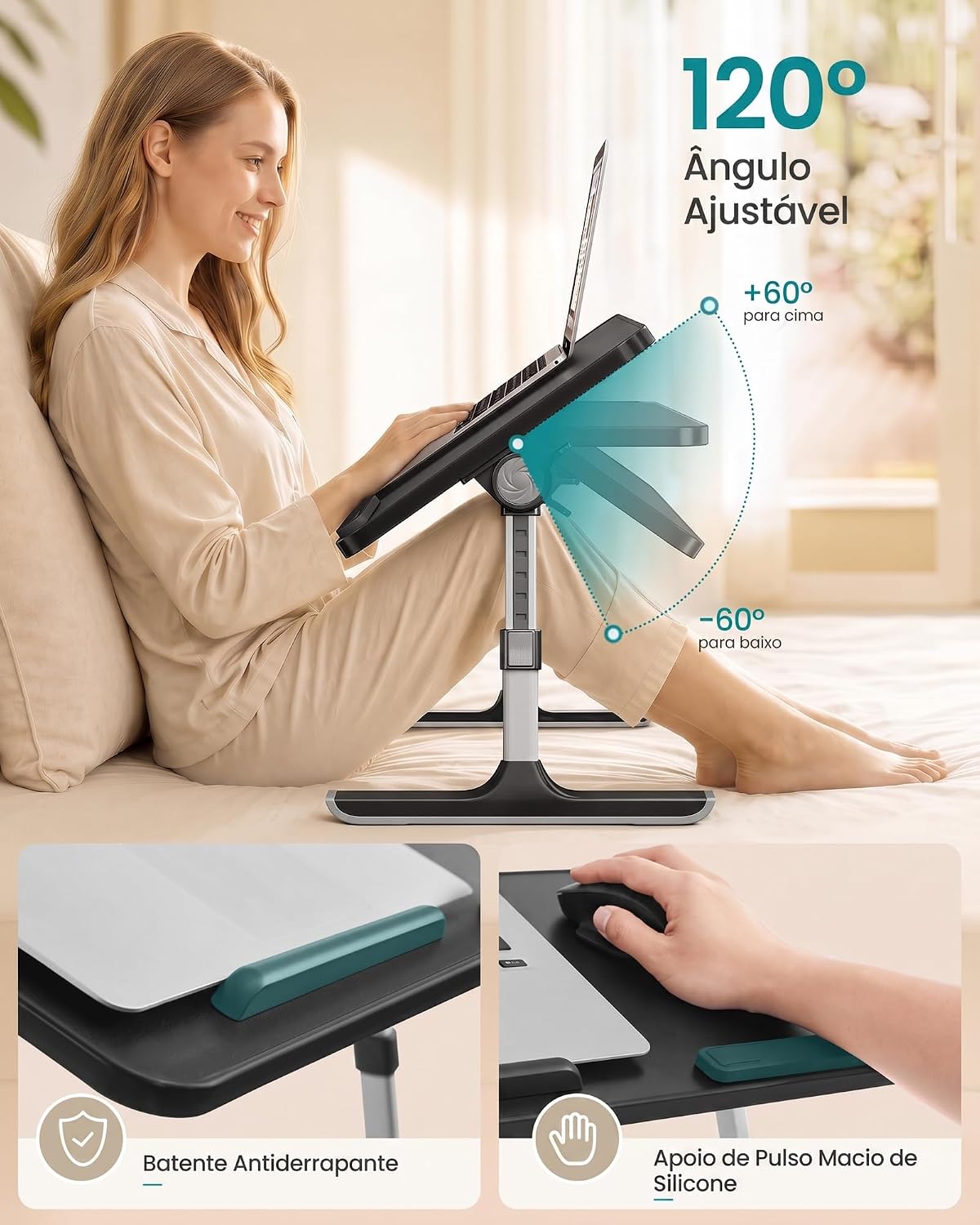 SONGMICS Laptop Bed Desk, Adjustable Lap Desk for Bed with 6 Heights