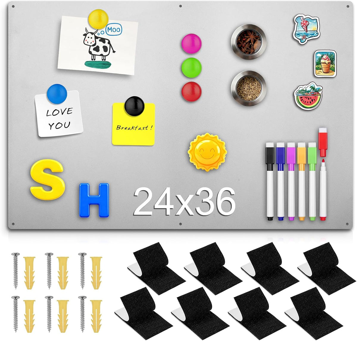 24" x 36" Magnetic Board, Silver Magnet Bulletin Board to Display M...