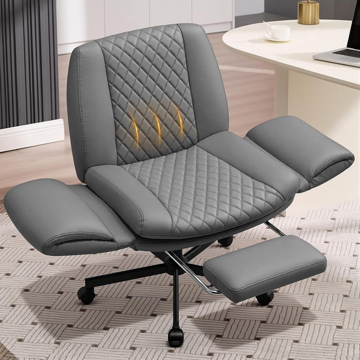 Criss Cross Office Chair with Footrest, Scratch-Resistant PU Leather, Grey