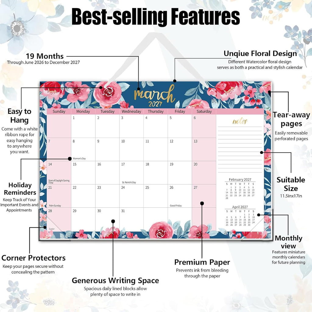 Guasslee Desk Calendar 2026-2027, 19 Month Jun 2026-Dec 2027, 17" X 11.5" | Academic Wall Calendar With To-Do List, Notes Section For School Year Office Home Teacher Planning