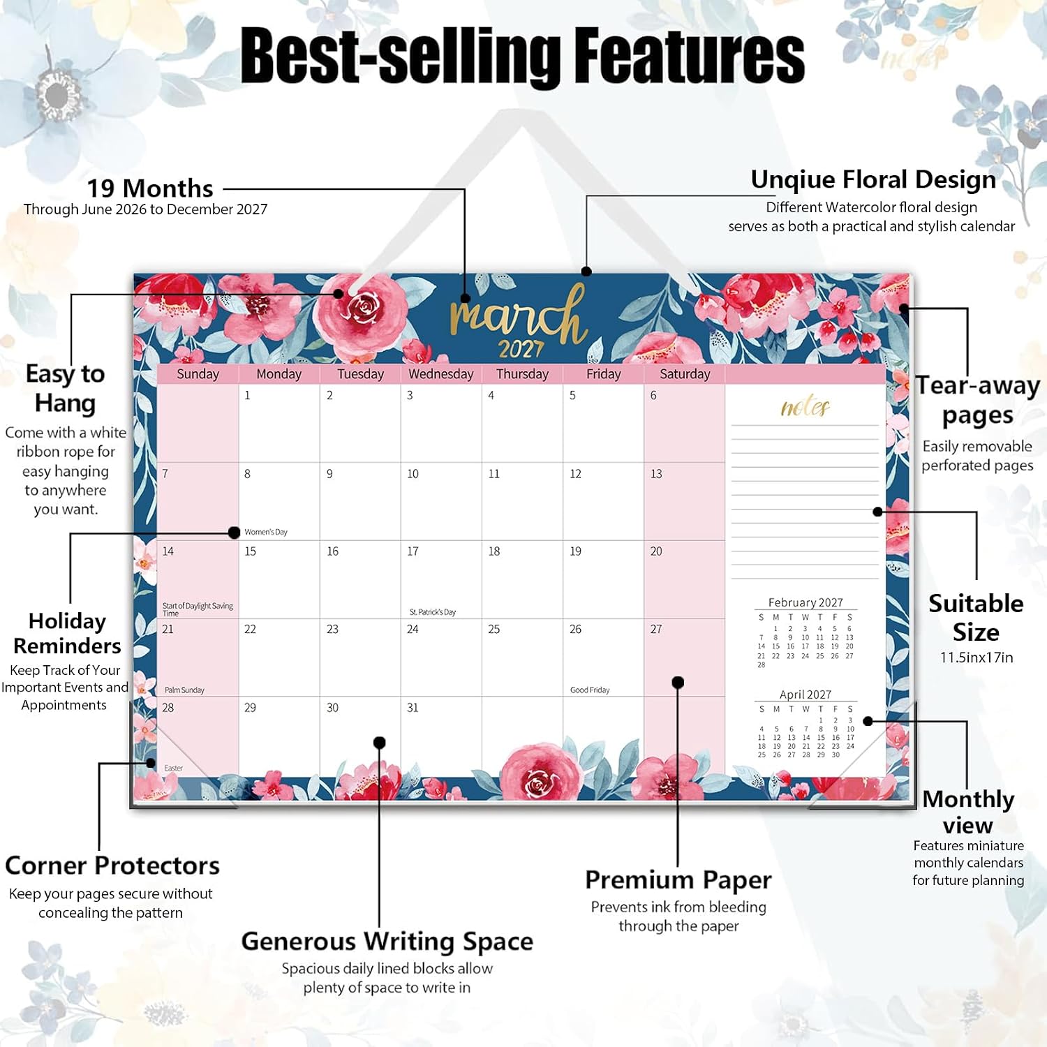 Guasslee Desk Calendar 2026-2027, 19 Month Jun 2026-Dec 2027, 17" X 11.5" | Academic Wall Calendar With To-Do List, Notes Section For School Year Office Home Teacher Planning
