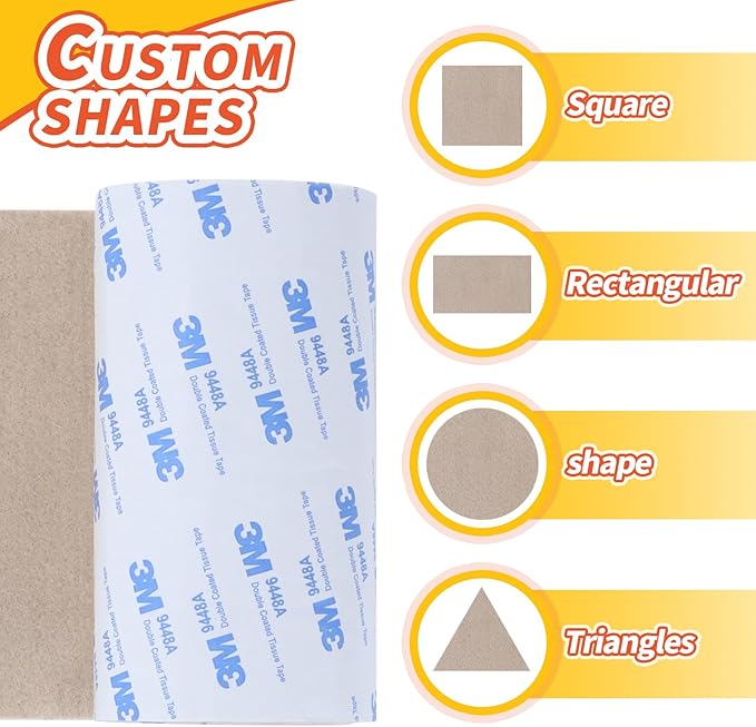 Felt Furniture Pads, Non Slip Self Adhesive Cuttable Felt Tape White Heavy Duty - Image 3
