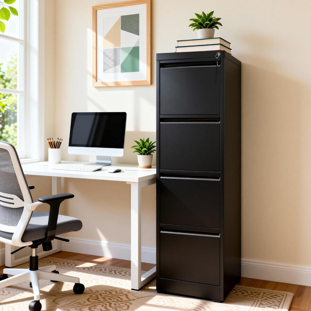 4 drawer file cabinet for home office, vertical shown in use