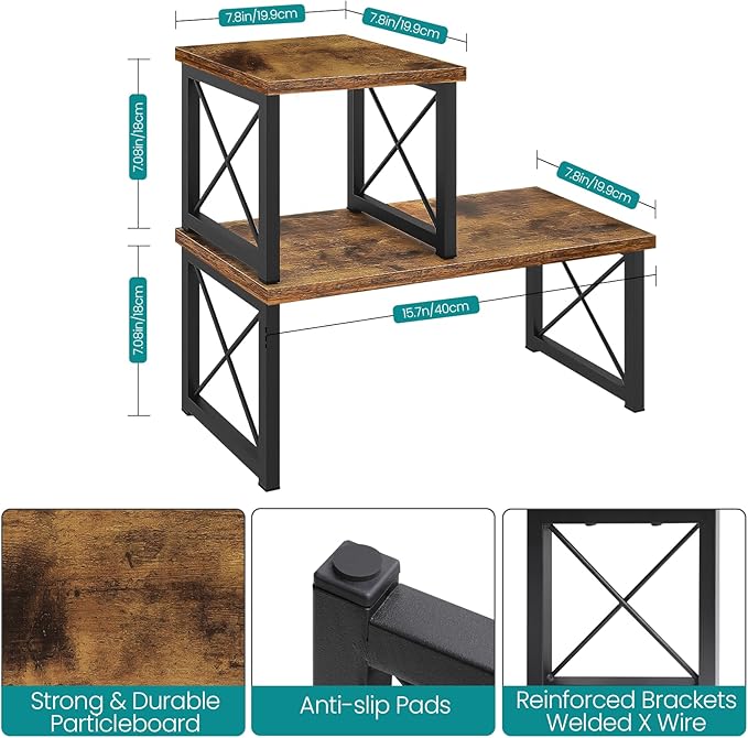 ELITEROO Wood Desktop Shelf, 2 Tier Adjustable Small Bookshelf Organizer - Image 3