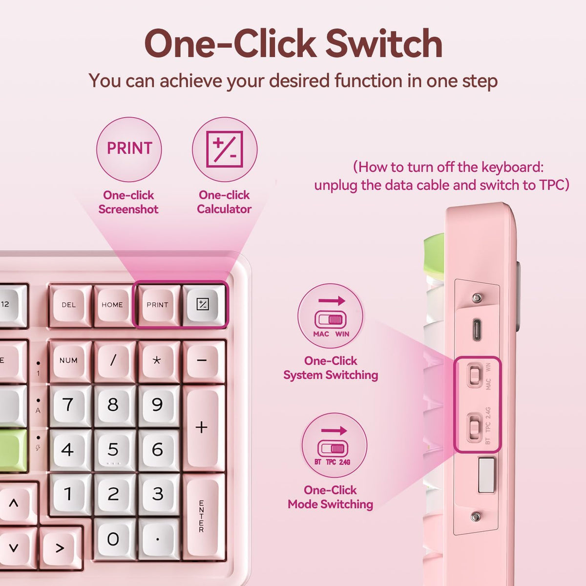 AUSDOM H98 Pink Creamy Mechanical Keyboard, 96% Silent Quiet Wireless Keyboar...