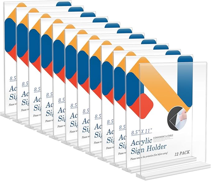 Relx 12 Pack Acrylic Sign Holder 8.5 x 11, Vertical T Shape Plastic Sign Holder by Relx