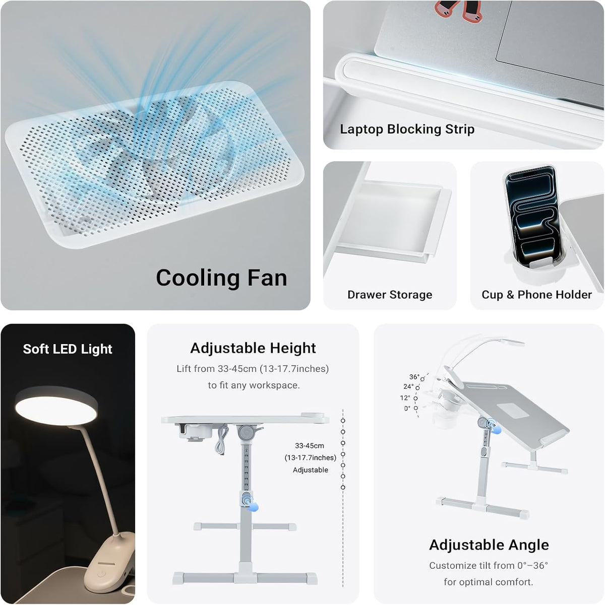 iXTRA Adjustable Laptop Lap Desk with Cooling Fan USB Light for Adults