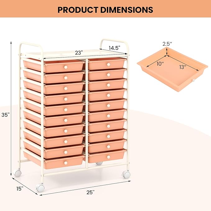 Happygrill 20-Drawer Organizer Cart Tools, Mobile Utility Storage Cart - Image 2
