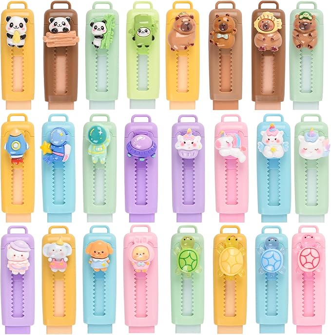 24 Pcs Cute Retractable Eraser for Pencils Cute School Supplies Kawaii Erasers by LiYiQ