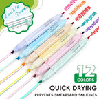 Techjob Aesthetic Highlighters 6 Pack Dual Tips, Double Line Highlighters - Image 2