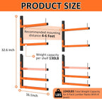 lumber storage rack, wall mount removable & adjustable shown in use