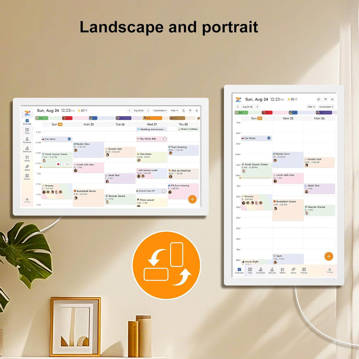 32 Inch Smart Digital Wall Calendar for Family, White