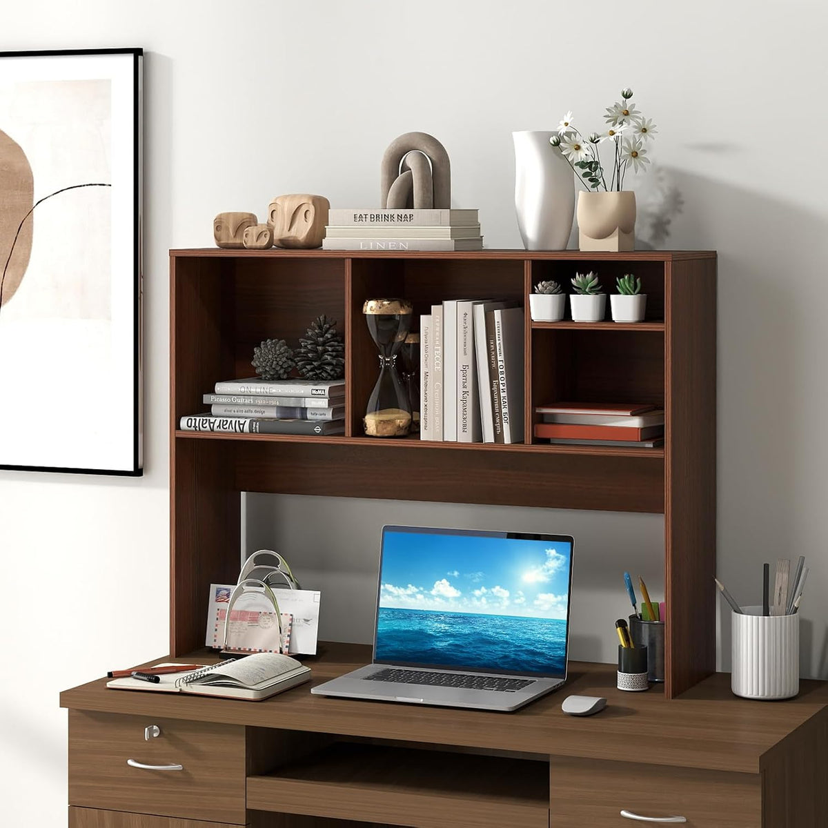 GIANTEX Desktop Bookshelf, Countertop Storage Hutch with 4 Shelves for Comput...