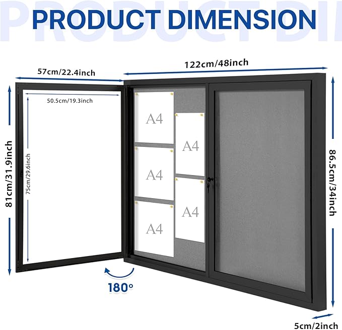 SWANCROWN Enclosed Bulletin Board 48x36in, Outdoor Bulletin Board Weatherproof - Image 2