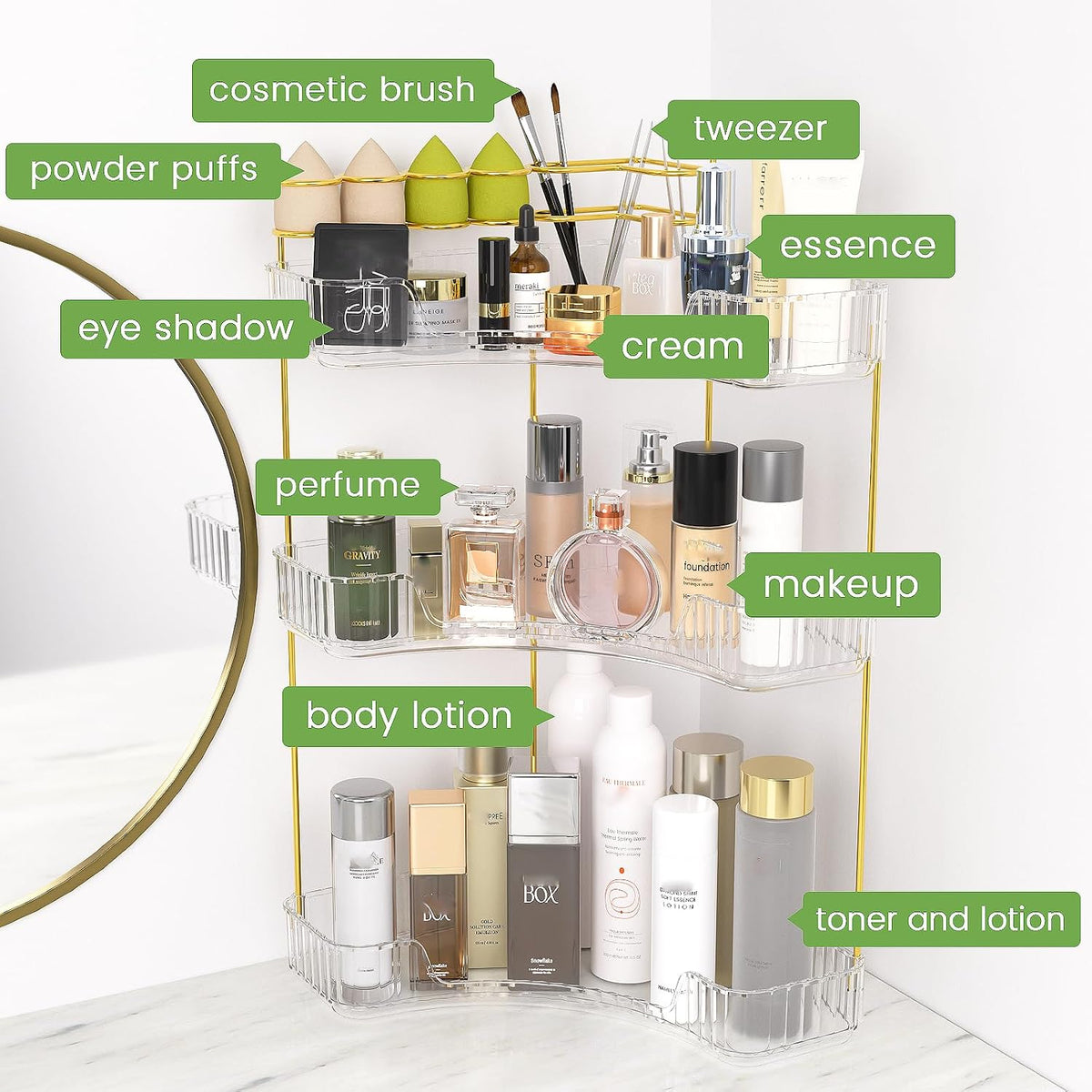 Makeup Organizer 3 Tier Bathroom Counter Organizer with Makeup Brush Holder