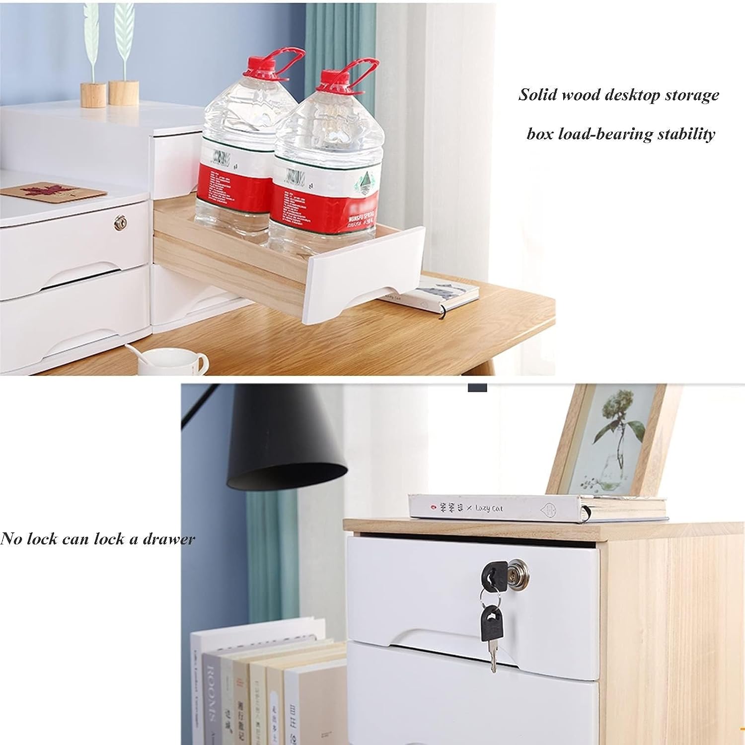 Solid Wood Lockable File Cabinet - 3 Der Desktop Nizer for A4 & Receipt Files - Secure STO Solut for Home & Office - 30X40X35.5Cm Dimeons