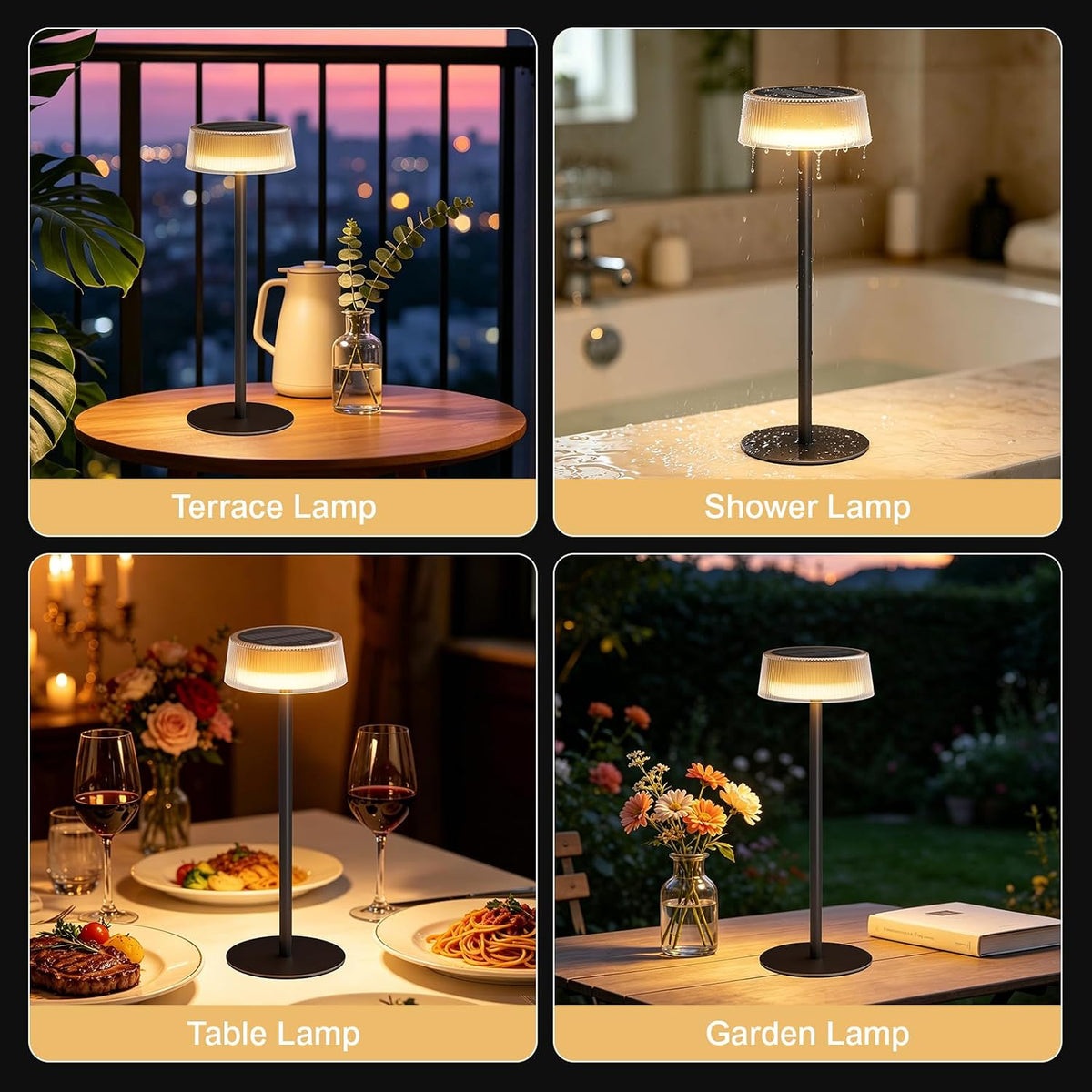 Solar Table Lamps Outdoor 2 Pack, Patio Solar Table Lights IP65 Waterproof
