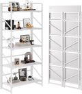 JSB No Assembly Folding Bookshelf, 5 Tier Industrial Metal Book Shelf